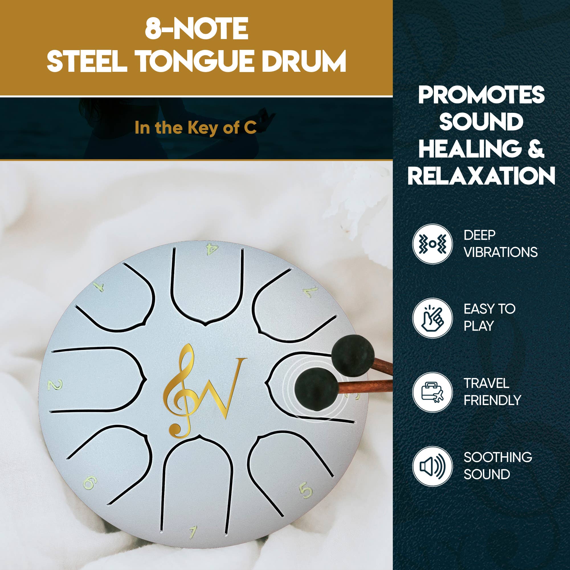 6-Inch 8-Notes Steel Tongue Drum Meditation Rain Drum - Black