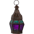 Glass & Metal Lantern Guide Turquoise & Purple (Each)