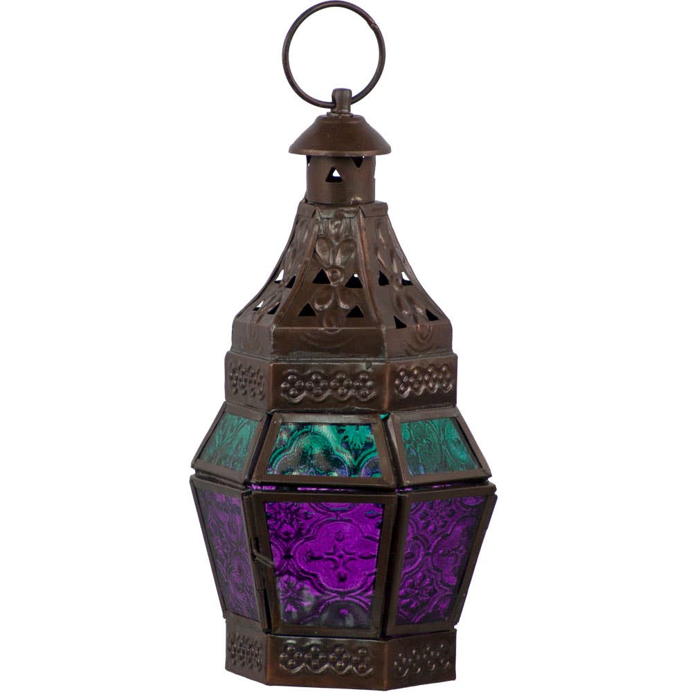 Glass & Metal Lantern Guide Turquoise & Purple (Each)