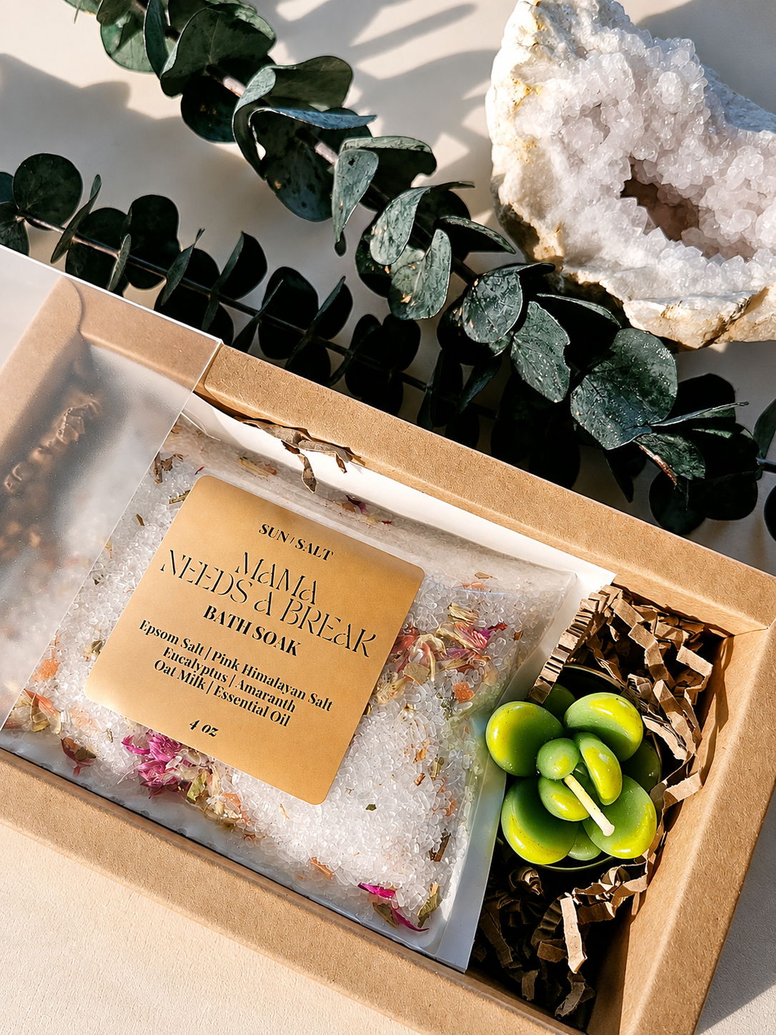 Mama Needs A Break Bath Salt & Succulent Gift Set Bath Soak